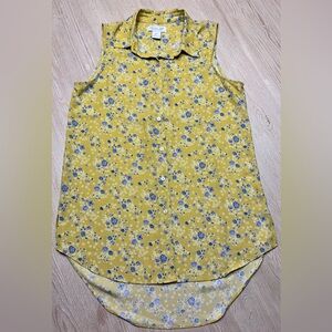 Rachel Zoe Yellow Floral Sleeveless Blouse Women’s Small Button Front Hi Low